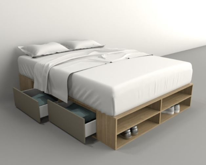 Base Cama Box Linea Minimal 1.40m 4 Cajones Con Estantes 6442 Olmo/Gris C Tables - Vista 8