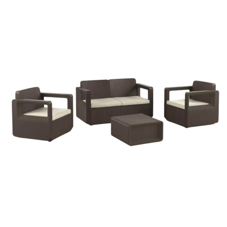 Juego De Living Wengue Jardin Balcon Sofa Sillas Mesa Apolo Marrón Y Beige
