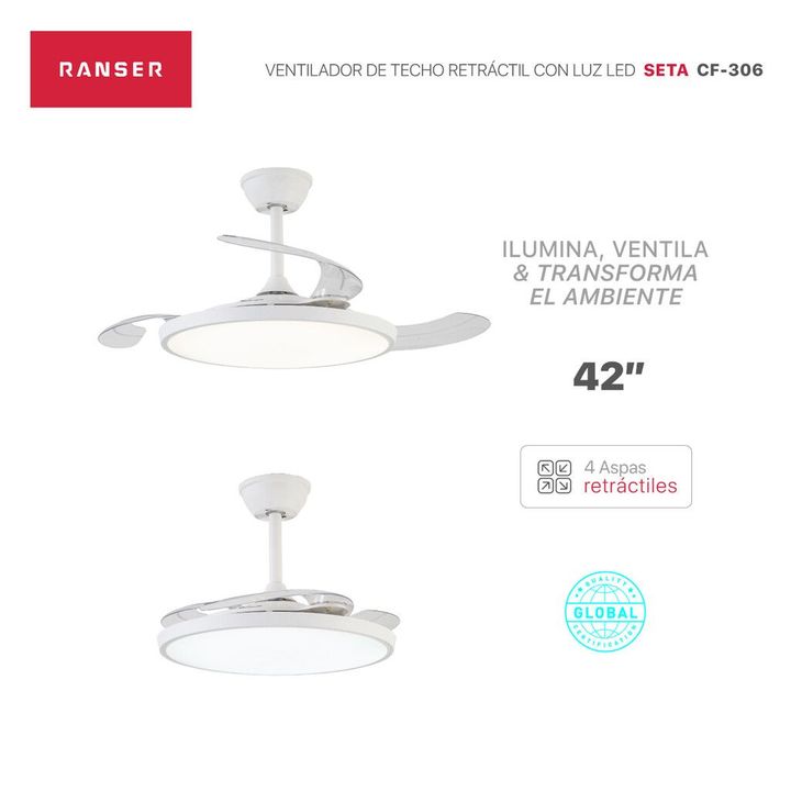 Ventilador de Techo Retractil RANSER ZETA CF-306 Luz Led Slim Blanco - Vista 6