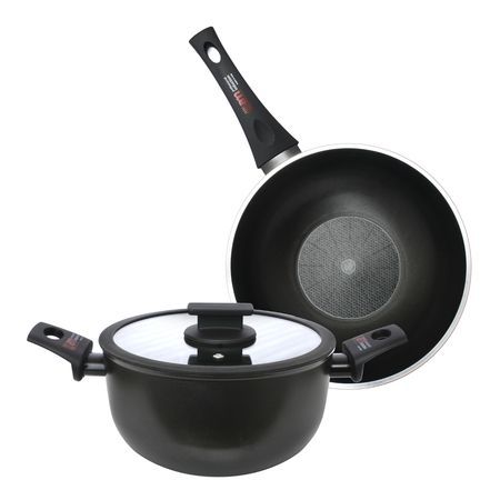 Bateria Coccion Olla Wok Antiadherente ITALIA Induccion 3,5 mm Fortezza