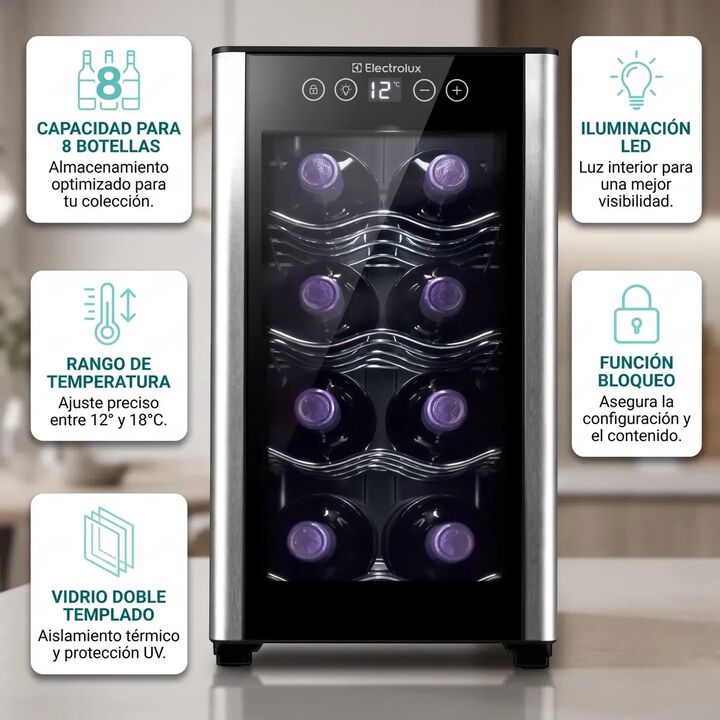 Cava De Vino Electrolux Erw085xamb 8 Botellas Panel Touch - Vista 2