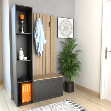 Mueble Perchero Recibidor con Varillado Pared y Zapatero