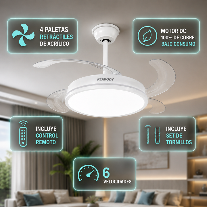 Ventilador Techo Retráctil Peabody Pe-vtrdc411b 42 Pulgadas - Vista 3