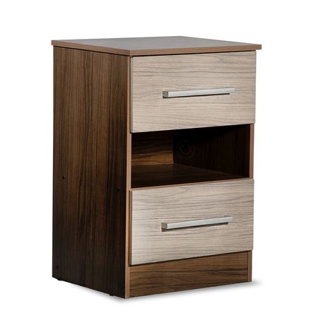 Mesa de Luz 2 Cajones Melamina Pinot Nogal Reforzada Maximo Venezia