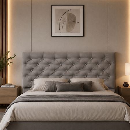 RESPALDO CAPITONE DE 140 CM PANA GRIS DE 2 PLAZAS
