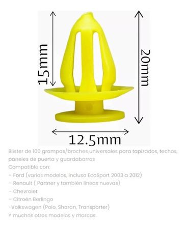 Set Eurotech de Remaches Surtido Clip Auto 100 Piezas Amarillos
