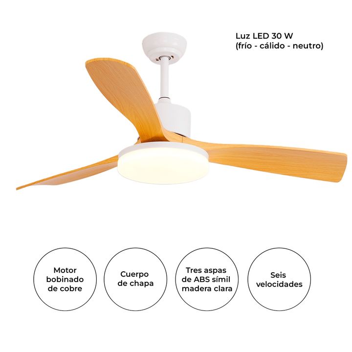 Ventilador de Techo Etheos Con Luz LED 3 aspas Blanco - Vista 2