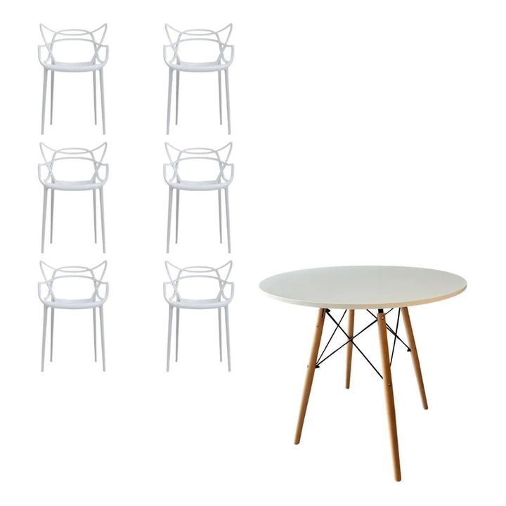 Juego De Comedor Mesa Eames 120+6 Sillas Allegra Blanco - Vista 3