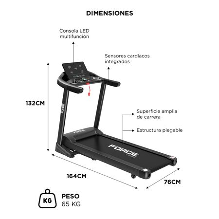 Cinta De Correr Force By Gadnic 1.5HP 18 Kmh Plegable Display LED Hasta 140 Kg