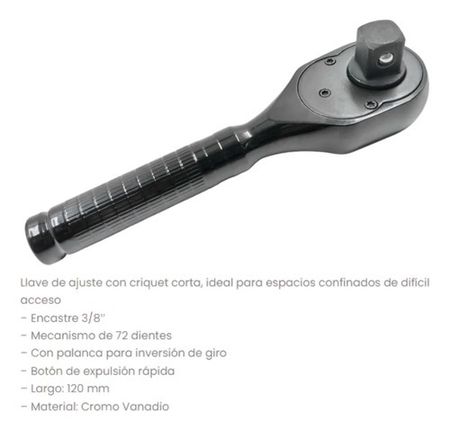 Llave Crichet Eurotech Corta 3/8 Pulgada Negra