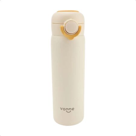 Vaso Botella Termica 450 Ml One Hand Frio Calor Tapa Rebatible Color Crema Lisa Liso