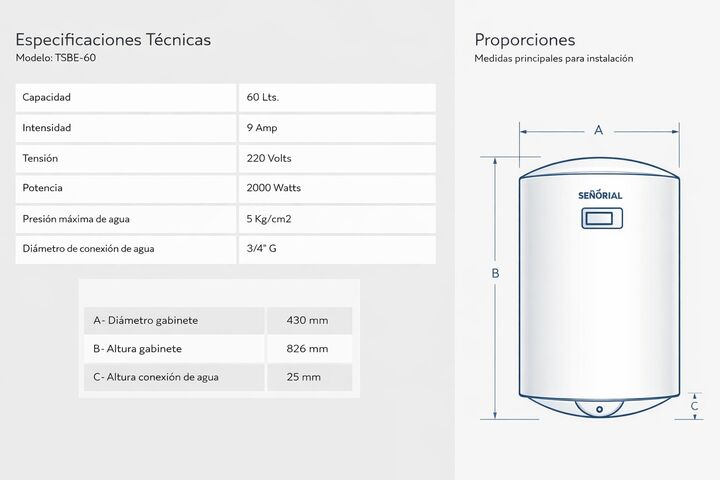 Termotanque Electrico Digital Señorial 60L Carga Inferior TSBE-60 - Vista 2