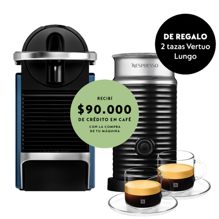 Cafetera Nespresso Pixie Blue + Aeroccino + 2 Tazas Vertuo A3KD62-AR-BL-NE-ACC-EI