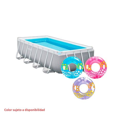 Combo Pileta Intex Prism Frame 10874L + Aro Flotador Estrellas 91cm