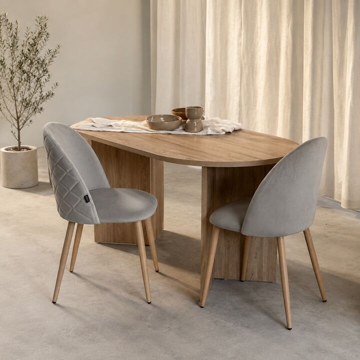 Combo Mesa Zaragoza 160x80 + 4 Sillas Cheers Tapizadas en Pana Gris - Vista 4