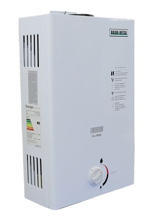 Calefon Bram-Metal 13 Lts Automatico Sin Llama Piloto Con Enc. A Pila Gas Envasado