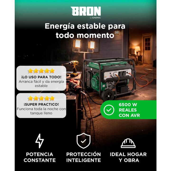 Generador Grupo Electrógeno a Nafta BRON by Gadnic 6500W Portátil Ruedas 220V Arranque Eléctrico - Vista 2