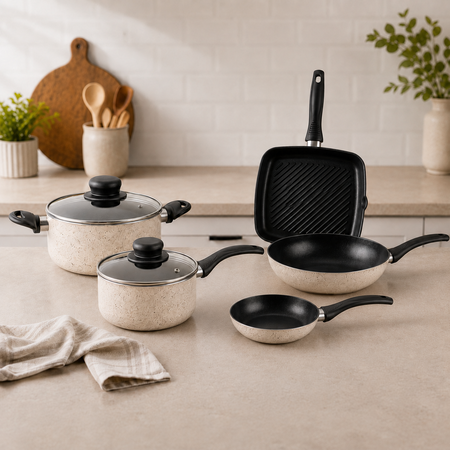 Batería Cocina Olla Cacerola Wok Sarten Grill Antiadherente Aston Dots