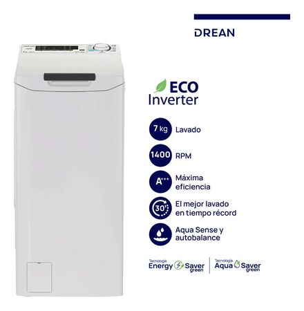 Lavarropas Drean LTDRI0714PB0 7kg 1400rpm Carga Superior Ecoinverter