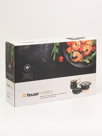 Bateria de cocina Noble 7 piezas gris con mango de madera Feuer