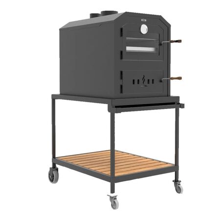 Horno Ñuke 60cm A Leña Con Carro 2 Parrillas Y Bandeja Acero