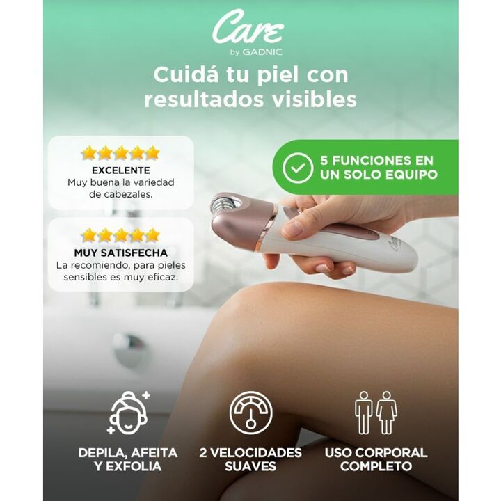 Depiladora Eléctrica Corporal Care By Gadnic 2 Velocidades Recargable IPX4 4 Cabezales Intercambiables - Vista 2