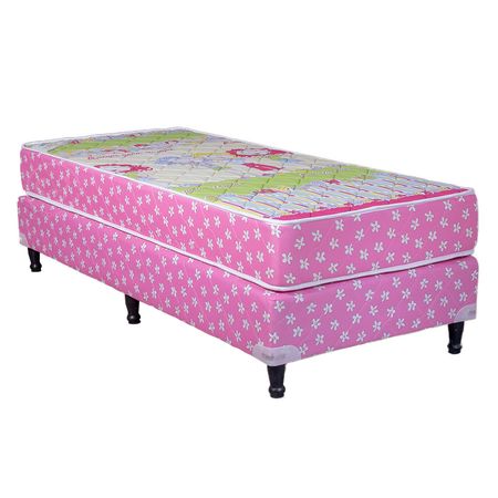 Sommier y Colchon Maxiking Infantil 1 Plaza 80x190x20cm de Espuma Tela Acolchada Rosa