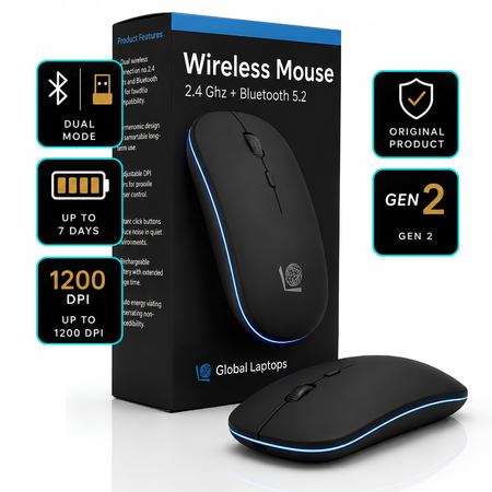 Mouse Inalámbrico Bluetooth Global Laptops Rgb Gl-bt52rgb Negro