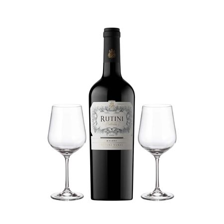 Set Vino Tinto Rutini Coleccion Malbec y 2 Copas Con Estuche