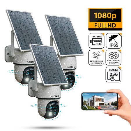 Kit x3 Cámara de Seguridad Solar Gadnic Lente Dual IP65 FullHD
