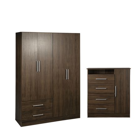 Combo Ropero 4 Puertas + Cómoda Cajonera TV Nogal Maximo