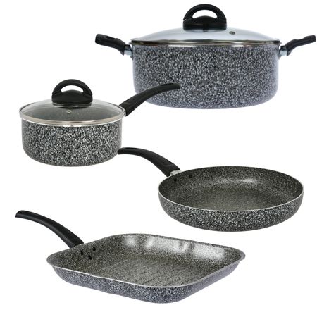 Bateria de Cocina Cacerola Olla Sartén Bifera Antiadherente Aston Pedra Gris