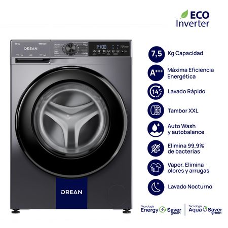 Lavarropas Carga Frontal Inverter 7,5 Kg Gris Drean LFDR0710ISG0