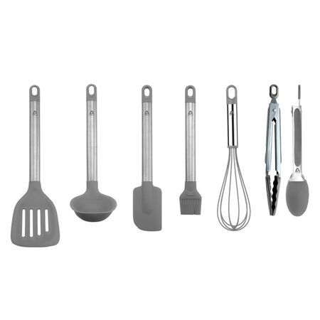 SET DE UTENSILIOS DE SILICONA Y ACERO X6 GRIS ATMA HOME UAH113GN