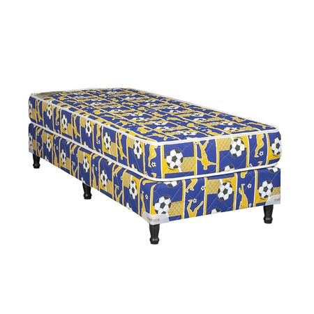 Sommier y Colchon Maxiking Infantil 1 Plaza 80x190x20cm de Espuma Tela Acolchada Futbolero Azul y Amarillo