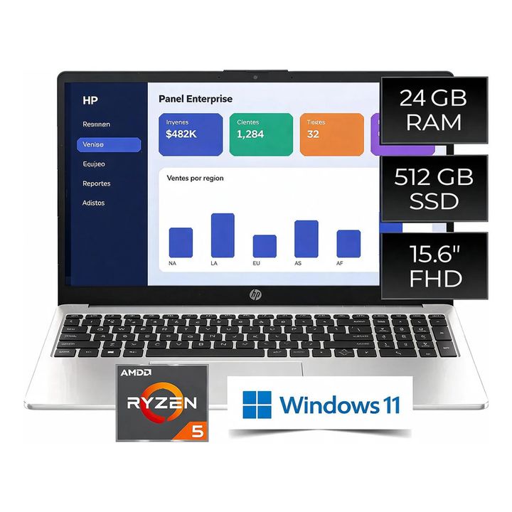 Hp 255r G10 Ryzen 5 24gb 512gb Ssd 15.6 Fhd Plata Plata - Vista 6