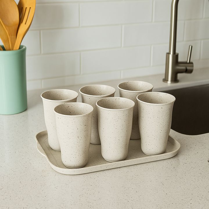 Kit De 6 Vasos Ondeados + Bandeja Enlozarte Plástica Opening - Vista 7
