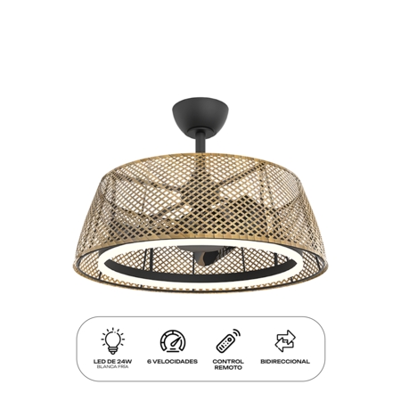 Ventilador Techo Zego Bambú Luz Led Control Premium Reversa