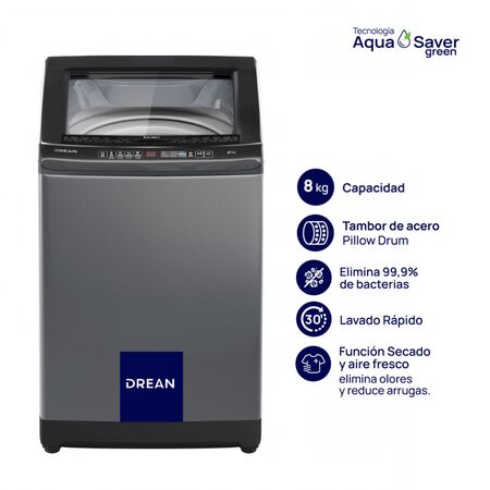 Lavarropa Carga Superior 8 Kg Gris 660 Rpm Drean Lpdr0865ilg