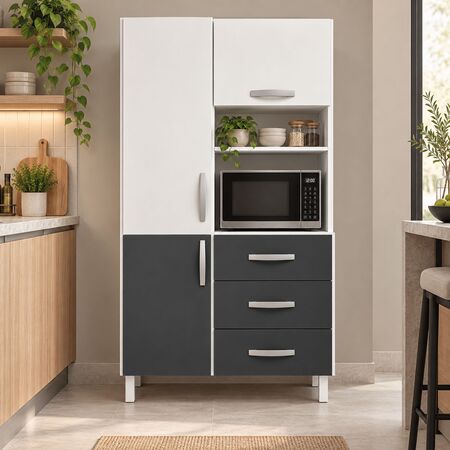 Despensero Organizador de Cocina Kit de 3 puertas y 3 cajones Grafito Blanco Maximo Acapulco