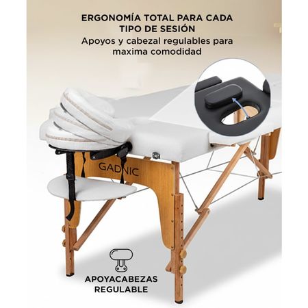 Camilla Para Masajes Blanca Gadnic Profesional Hasta 225kg 185x70cm Plegable