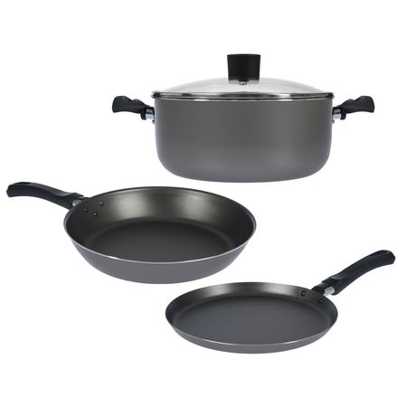 Batería de Cocina Cacerola Sartén Panquequera Aston Plata