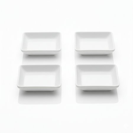 Set x 4 Dips Salsa Soja 8cm Cuadrados Blancos Cerámica 