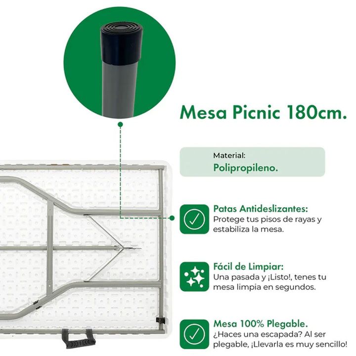 Mesa Picnic Plegable Blanca 1.80 Mts Garden Life - Vista 5