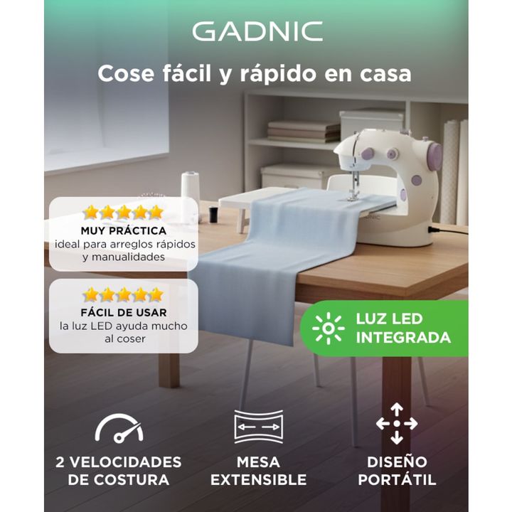 Máquina de Coser Gadnic SW2000 Pro Hogareña Portátil Con Mesa y Accesorios 2 Velocidades Luz Led - Vista 2