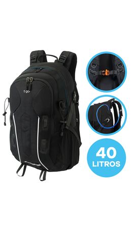Mochila Negra de Camping 40lts Trekking con funda + Silbato EM200