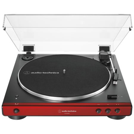 Audio-Technica AT-LP60XBT Detalles rojos.  Bandeja giradiscos automática Bluetooth. Vinilo clásico con conexión inalámbrica