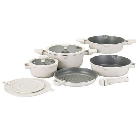 Bateria de Cocina Antiadherente 10 en 1 Carol  de Aluminio Fundido beige