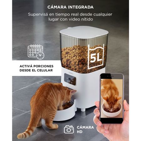 Comedero Automático Gadnic Para Mascotas 5 litros Con Cámara y Aplicación Bowl Acero Inoxidable 
