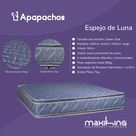 Colchon Maxiking Espejo de Luna Super Queen 160x200x30 de Resortes Bonnell Doble Pillow de Jackard